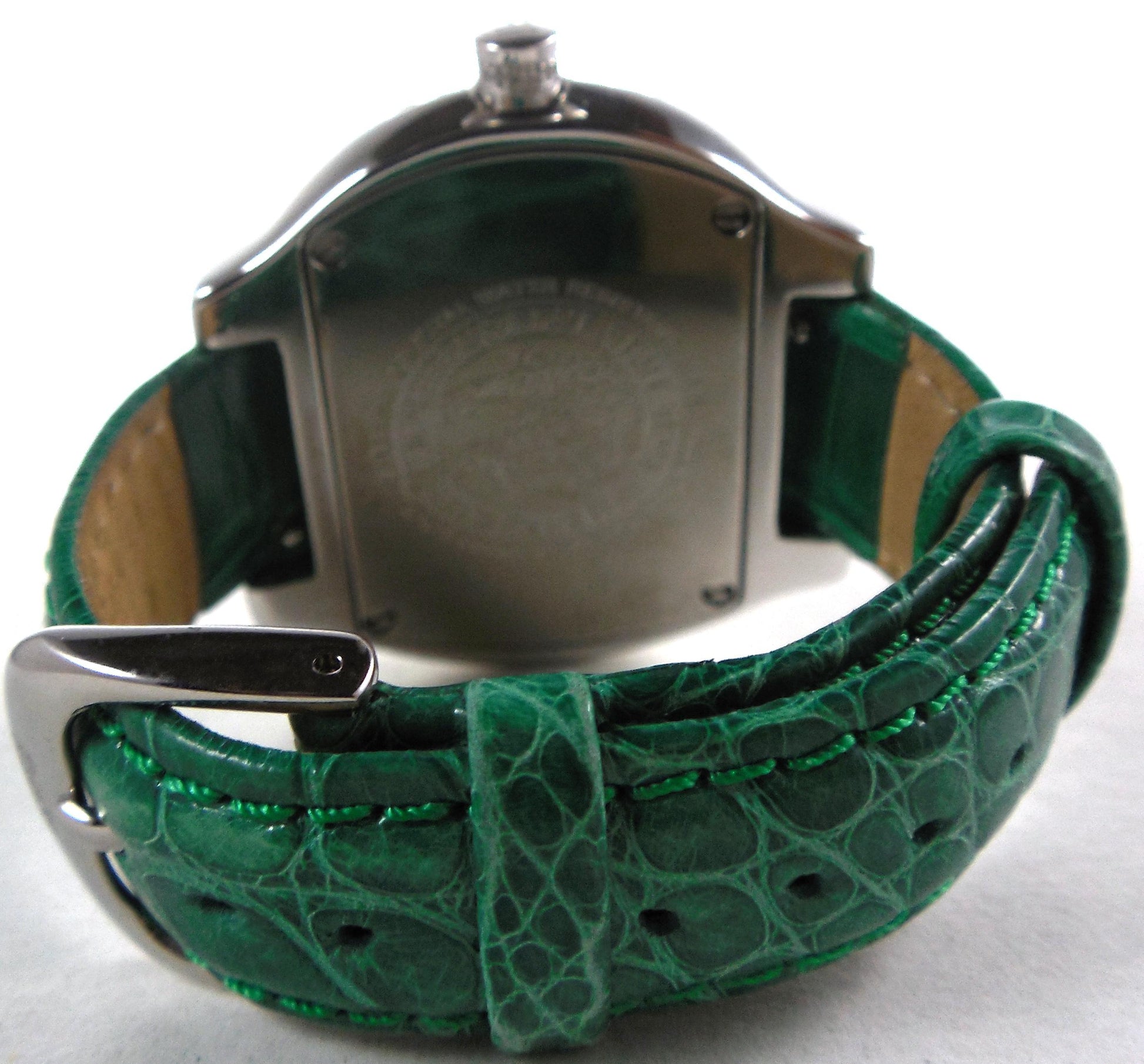 Tsavorites & Diamond Pave Dial Luxury Swiss Quartz Exotic Leather Band Watch