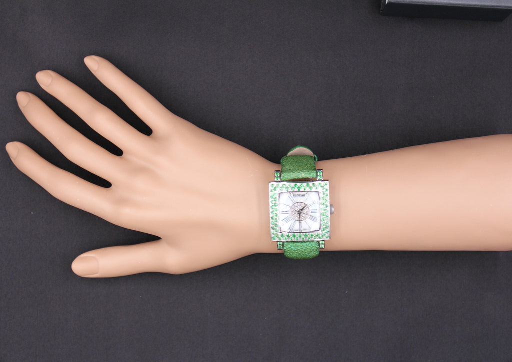 Tsavorites & Diamonds Pave Dial сәнді швейцариялық кварц экзотикалық былғары белдік сағаты