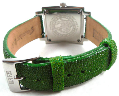 Tsavorites & Diamonds Pave Dial Luxury Swiss Quartz Exotic Leather Band Watch