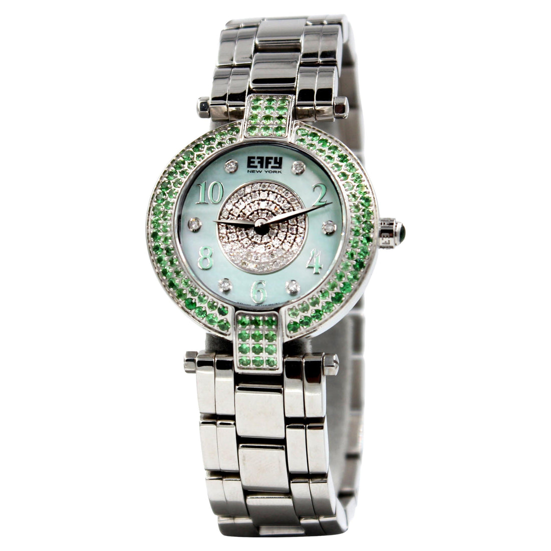 Tsavorites &amp; Diamonds Pave Dial Luxury Swiss Quartz Exotic Watch