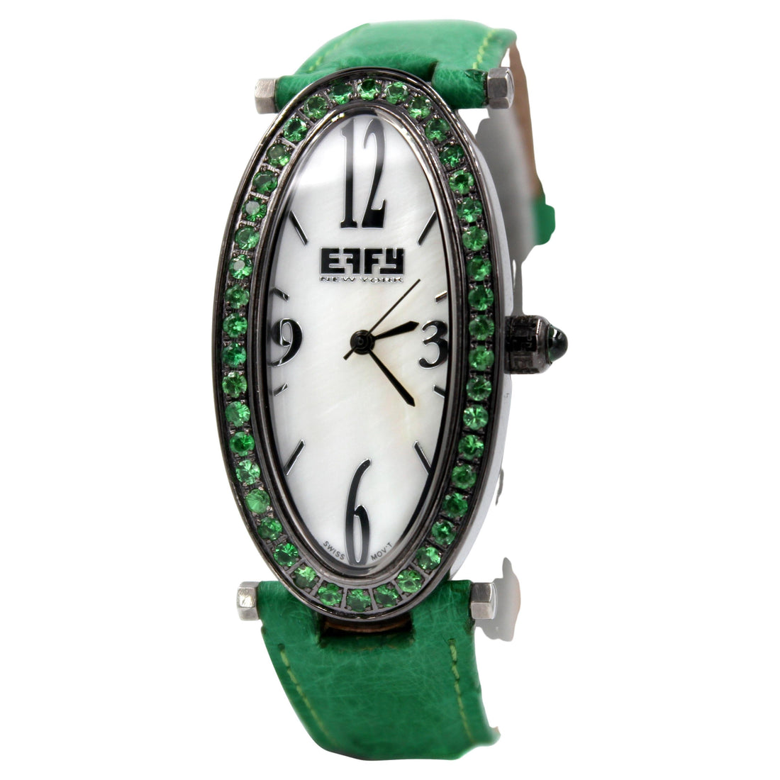 Tsavorites Pave Dial Luxury Swiss Quartz Exotic Leather Band Watch 1.90 CTW