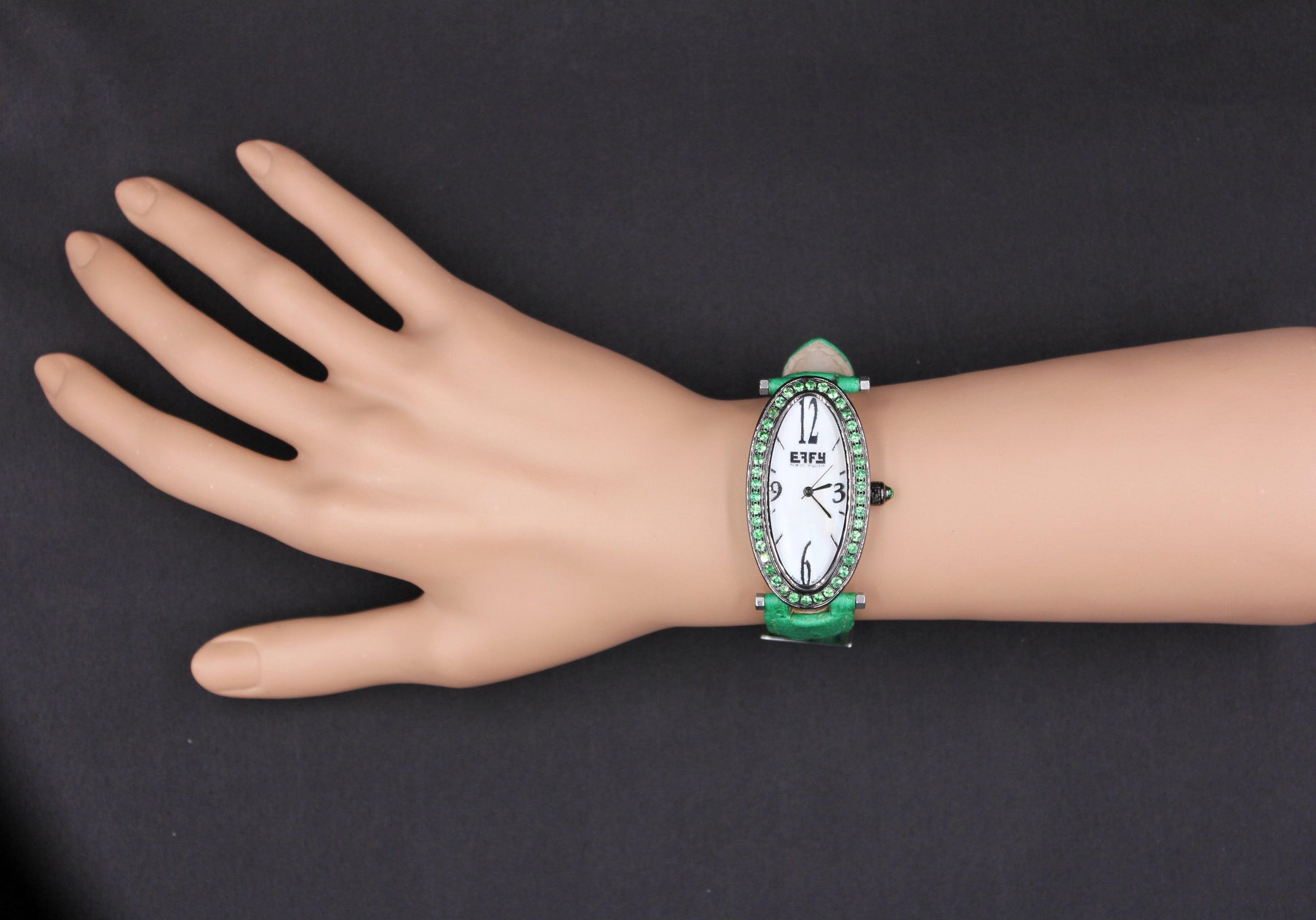 Tsavorites Pave Dial Luxury Swiss Quartz Exotic Leather Band Watch 1.90 CTW