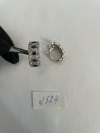 Blue Sapphire & White Diamonds Pave Halo Set 14K White Gold Statement Earrings
