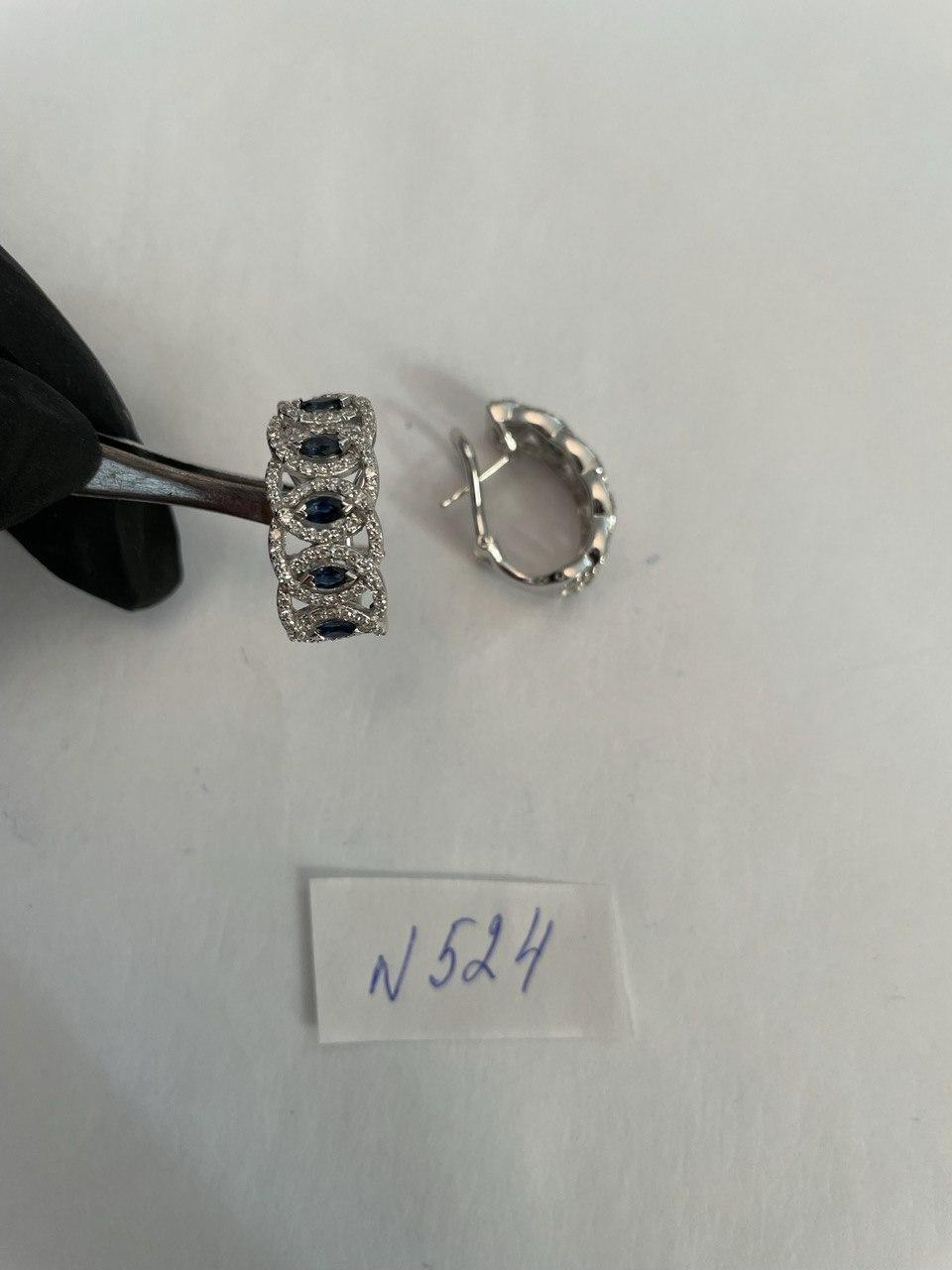 Blue Sapphire &amp; White Diamonds Pave Halo Set 14K White Gold Statement Earrings
