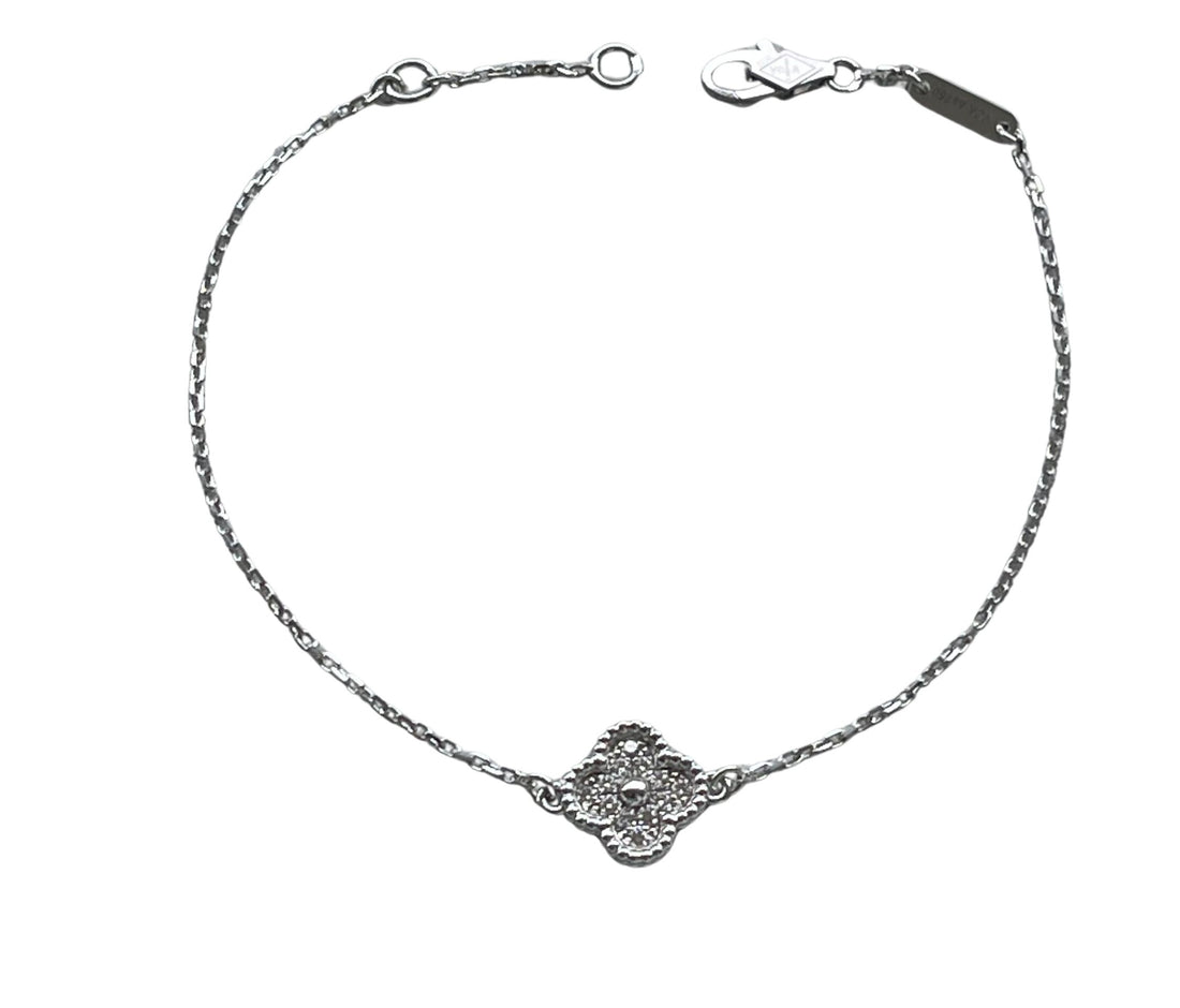Van Cleef &amp; Arpels Sweet Alhambra Diamond Pave 1 Motif 18K White Gold Bracelet