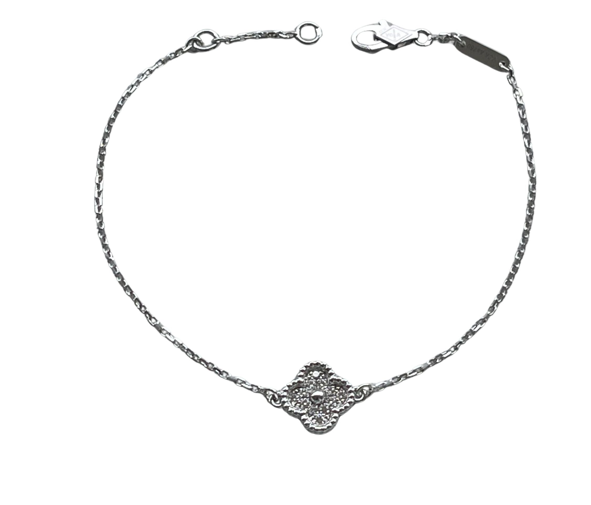 Van Cleef &amp; Arpels Sweet Alhambra Diamond Pave 1 Motif 18K White Gold Bracelet