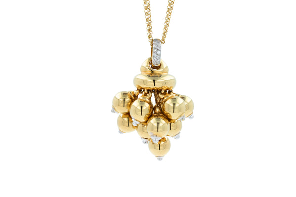 Diamonds Golden Spheres Gold Balls Geometric Bells Motif 18K Gold Necklace
