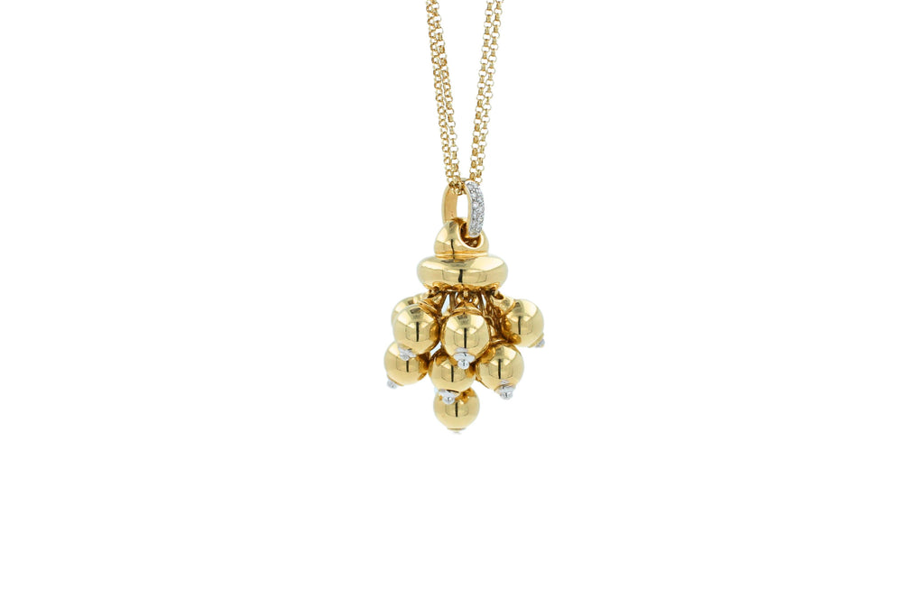 Diamonds Golden Spheres Gold Balls Geometric Bells Motif 18K Gold Necklace