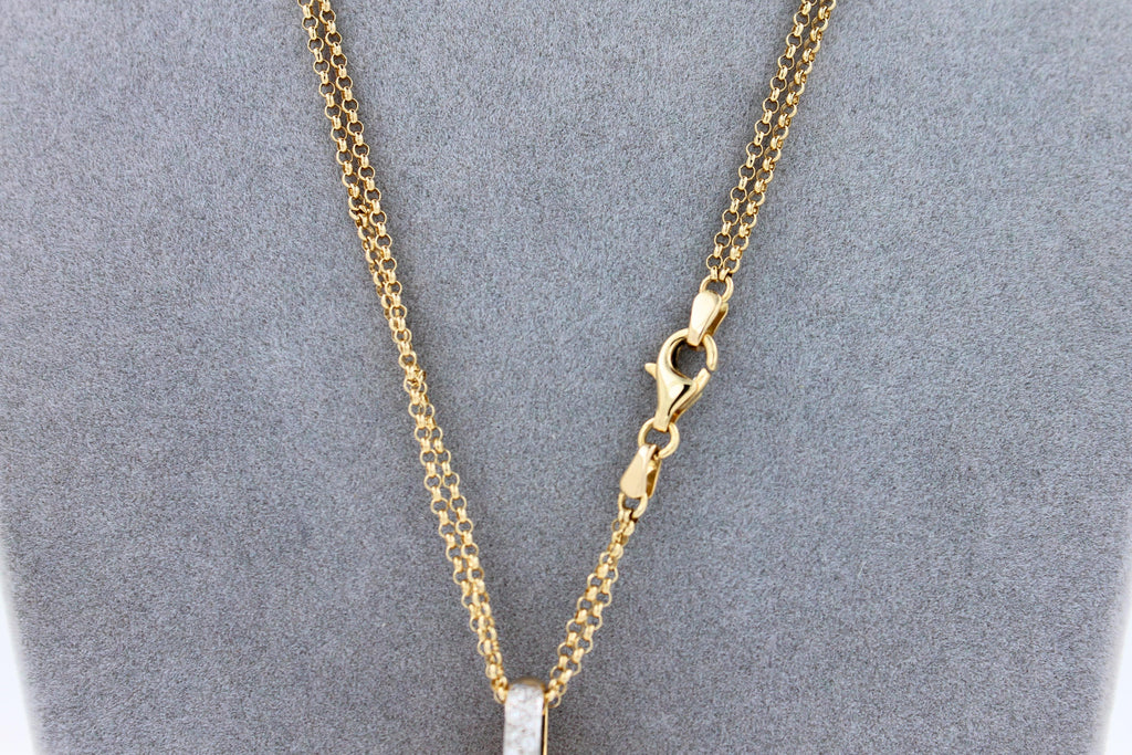 Diamonds Golden Spheres Gold Balls Geometric Bells Motif 18K Gold Necklace