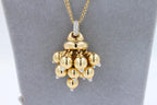 Diamonds Golden Spheres Gold Balls Geometric Bells Motif 18K Gold Necklace