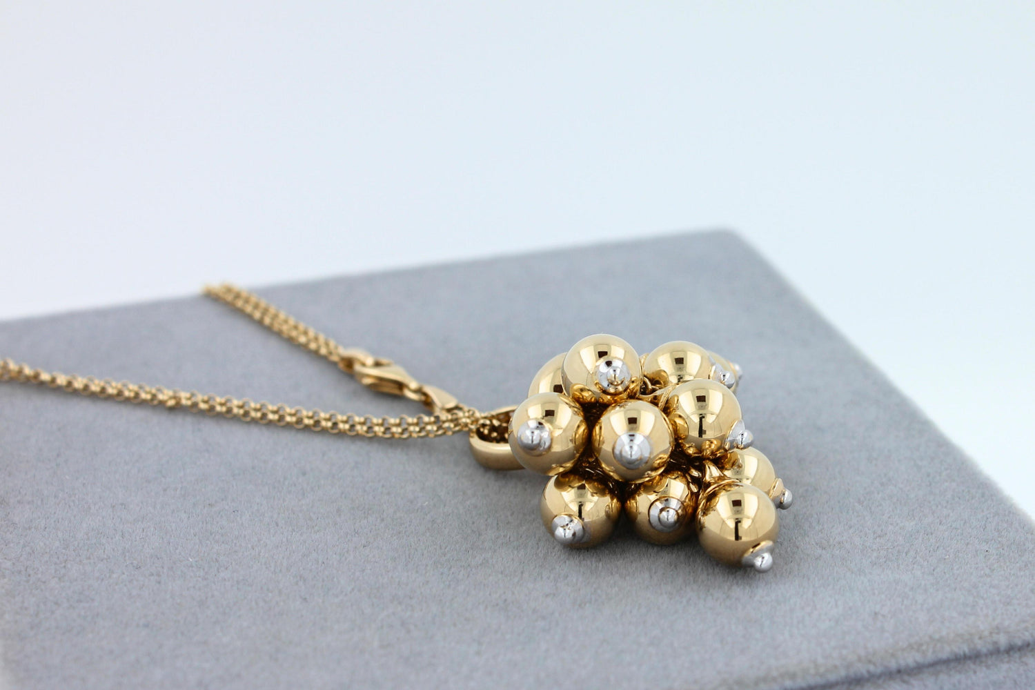 Diamonds Golden Spheres Gold Balls Geometric Bells Motif 18K Gold Necklace