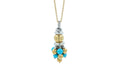 Blue Turquoise Diamonds Golden Sphere Bells Motif Two Tone Gold Pendant Necklace