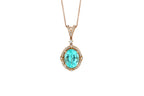 Teal Paraiba Tourmaline Diamond Halo Unique 18 Karat Rose Gold Pendant Necklace