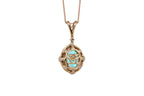 Teal Paraiba Tourmaline Diamond Halo Unique 18 Karat Rose Gold Pendant Necklace