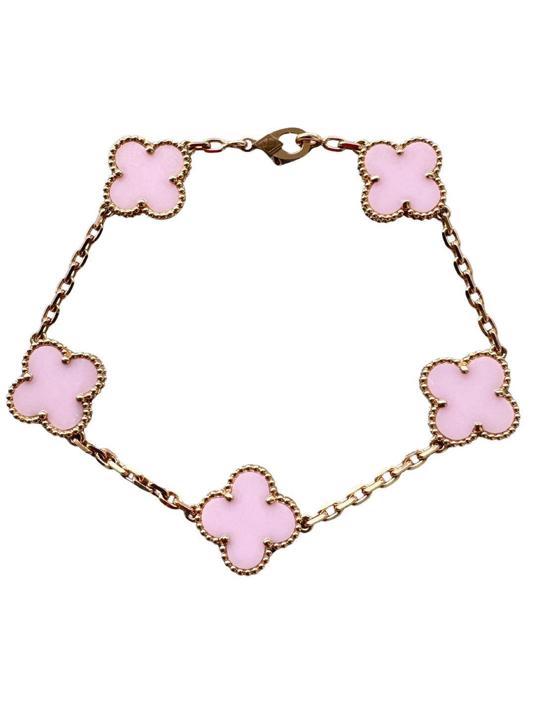Van Cleef & Arpels Vintage Alhambra Pink Porcelain 5 Motif 18K Rose Gold Bracelet