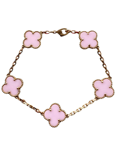 Van Cleef &amp; Arpels Vintage Alhambra Pink Porcelain 5 Motif 18K Rose Gold Bracelet