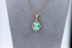Teal Paraiba Tourmaline Diamond Halo Unique 18 Karat Rose Gold Pendant Necklace