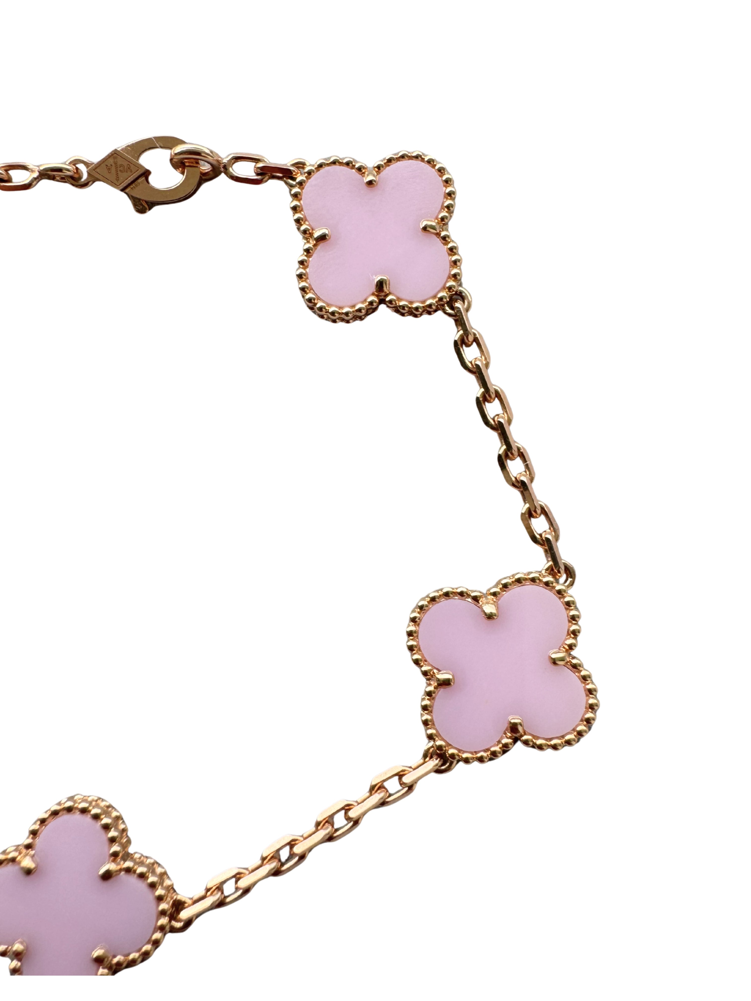 Van Cleef &amp; Arpels Vintage Alhambra Pink Porcelain 5 Motif 18K Rose Gold Bracelet