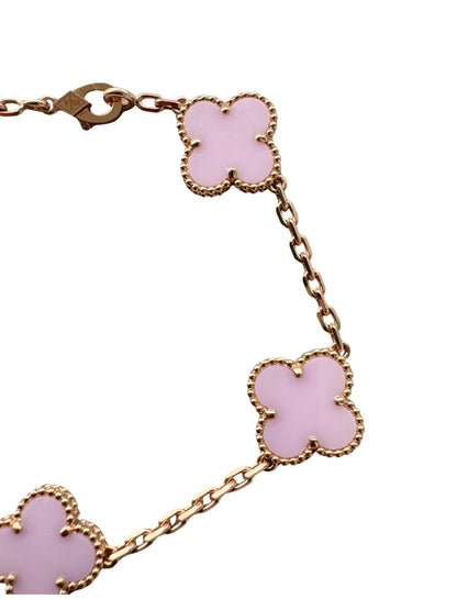 Van Cleef &amp; Arpels Vintage Alhambra Pink Porcelain 5 Motif 18K Rose Gold Bracelet