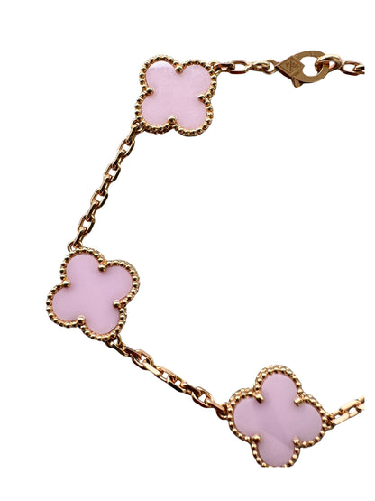 Van Cleef &amp; Arpels Vintage Alhambra Pink Porcelain 5 Motif 18K Rose Gold Bracelet