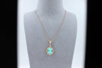 Teal Paraiba Tourmaline Diamond Halo Unique 18 Karat Rose Gold Pendant Necklace