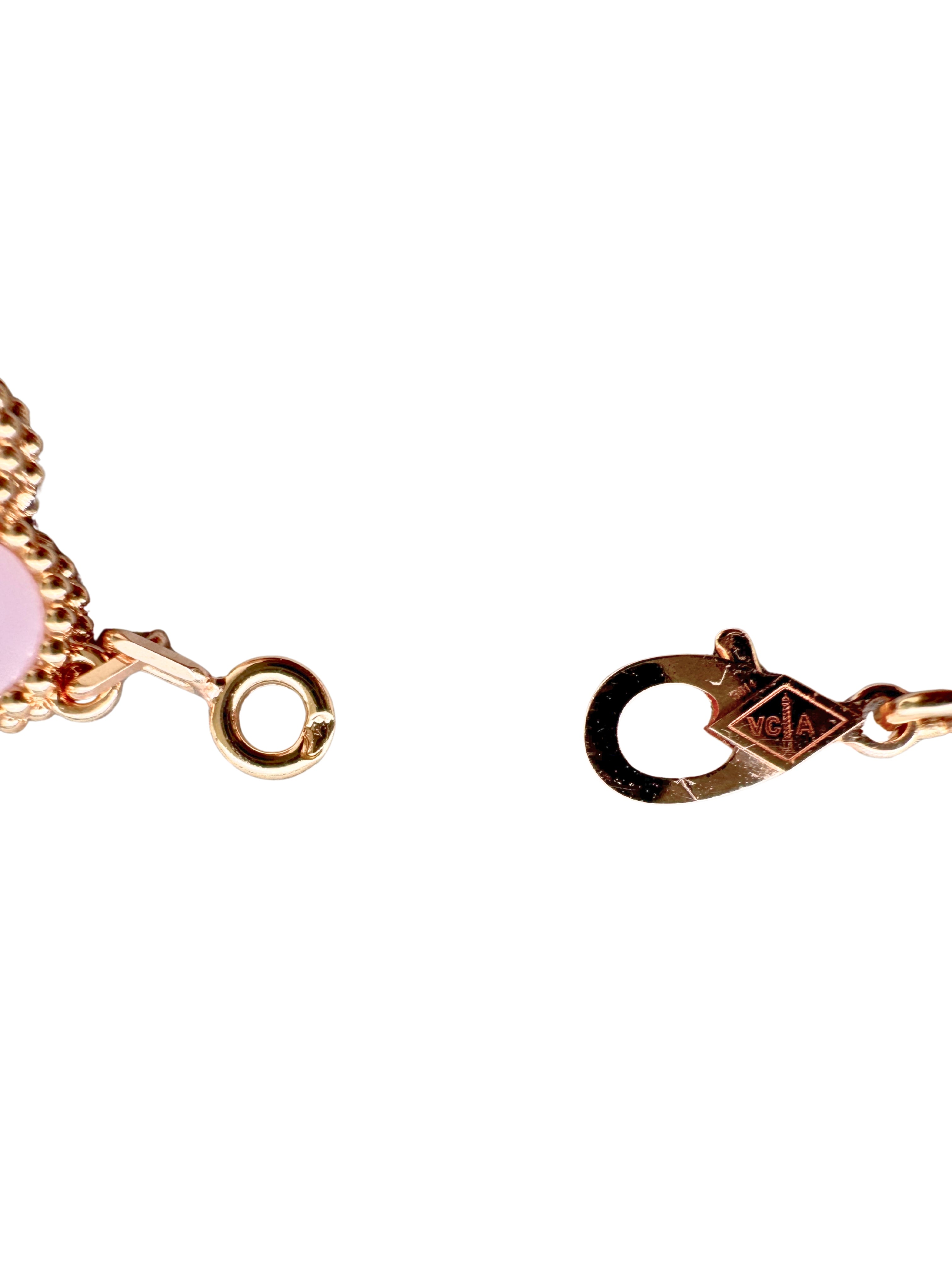 Van Cleef &amp; Arpels Vintage Alhambra Pink Porcelain 5 Motif 18K Rose Gold Bracelet