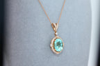 Teal Paraiba Tourmaline Diamond Halo Unique 18 Karat Rose Gold Pendant Necklace