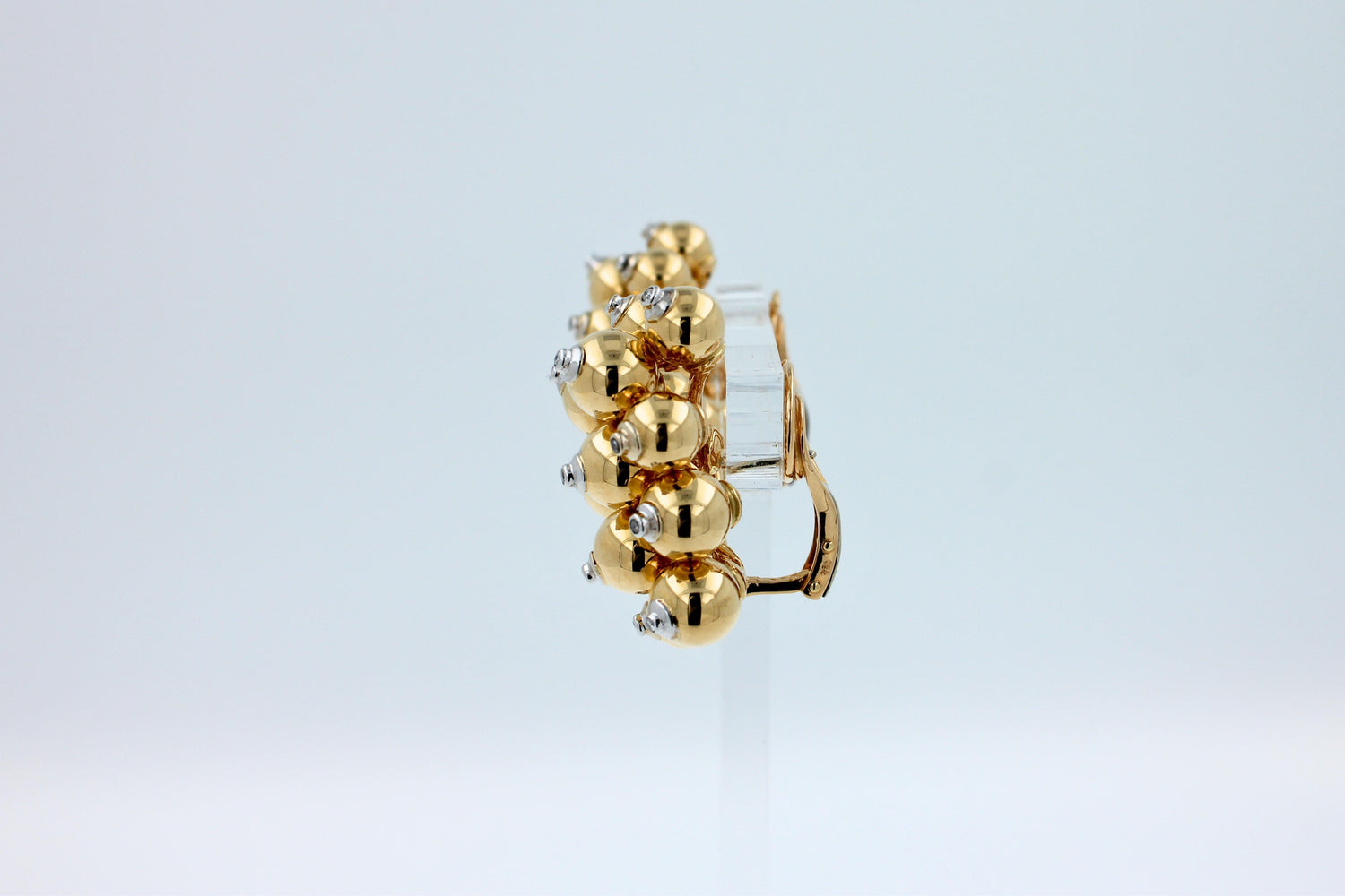 Diamonds Golden Spheres Gold Balls Geometric Bells Motif 18K Gold Earrings