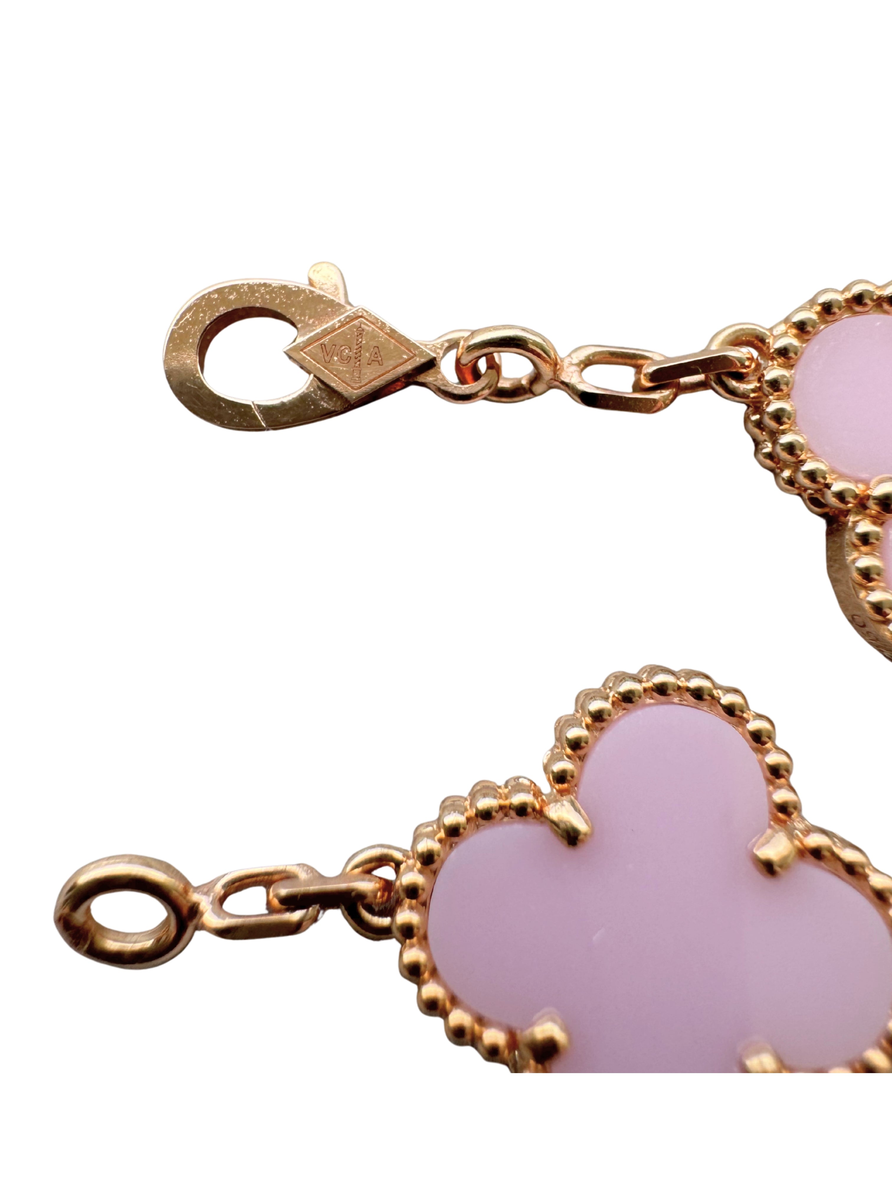 Van Cleef &amp; Arpels Vintage Alhambra Pink Porcelain 5 Motif 18K Rose Gold Bracelet