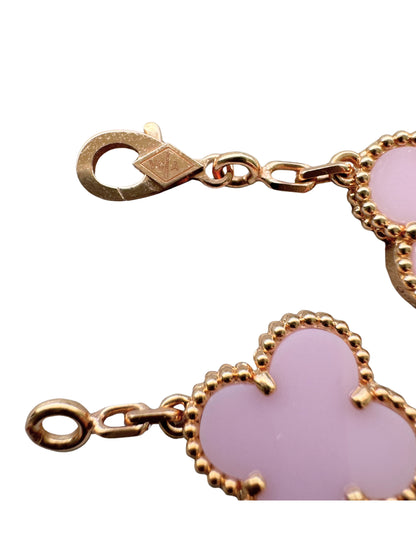 Van Cleef &amp; Arpels Vintage Alhambra Pink Porcelain 5 Motif 18K Rose Gold Bracelet