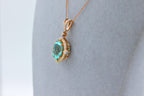 Teal Paraiba Tourmaline Diamond Halo Unique 18 Karat Rose Gold Pendant Necklace