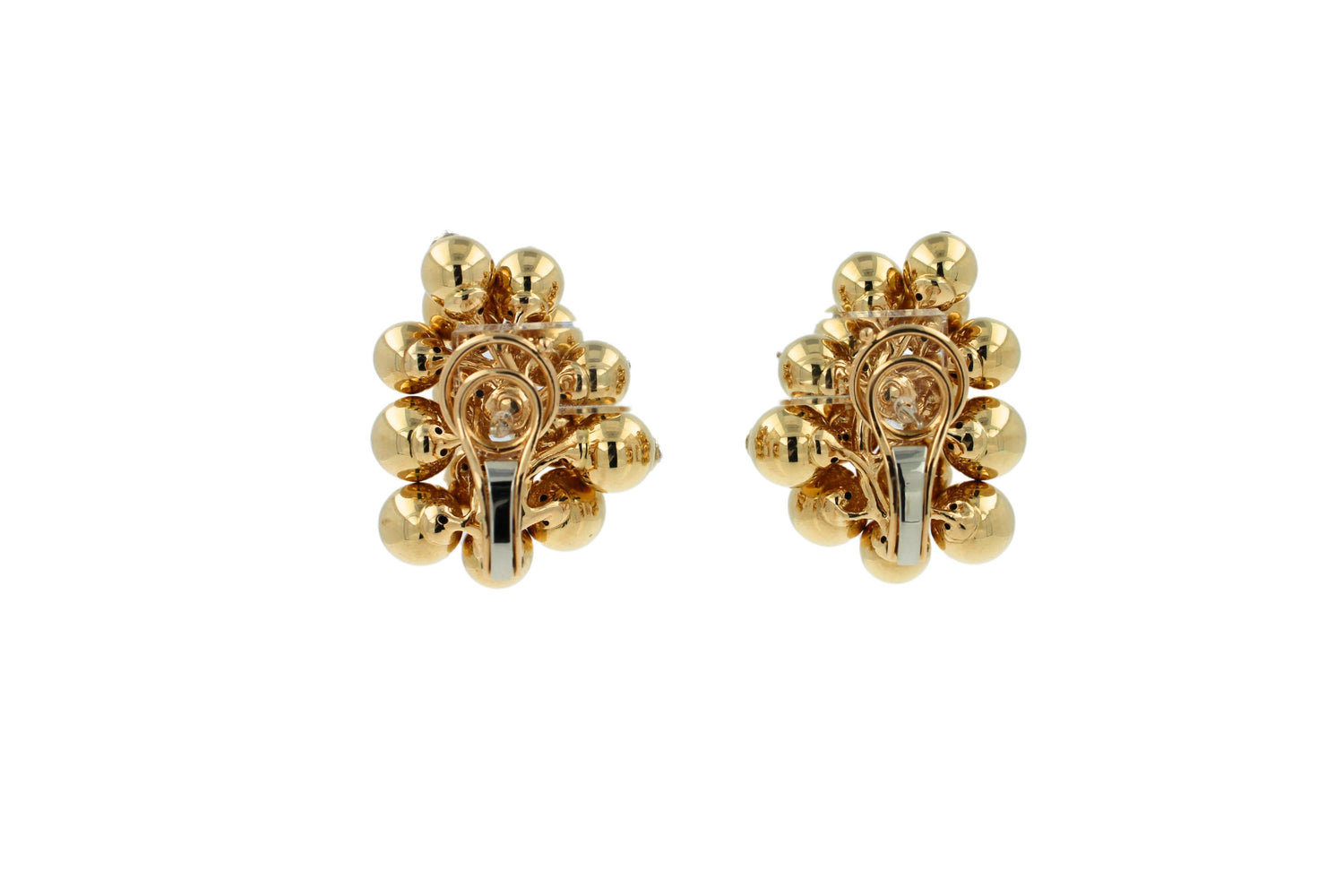 Diamonds Golden Spheres Gold Balls Geometric Bells Motif 18K Gold Earrings
