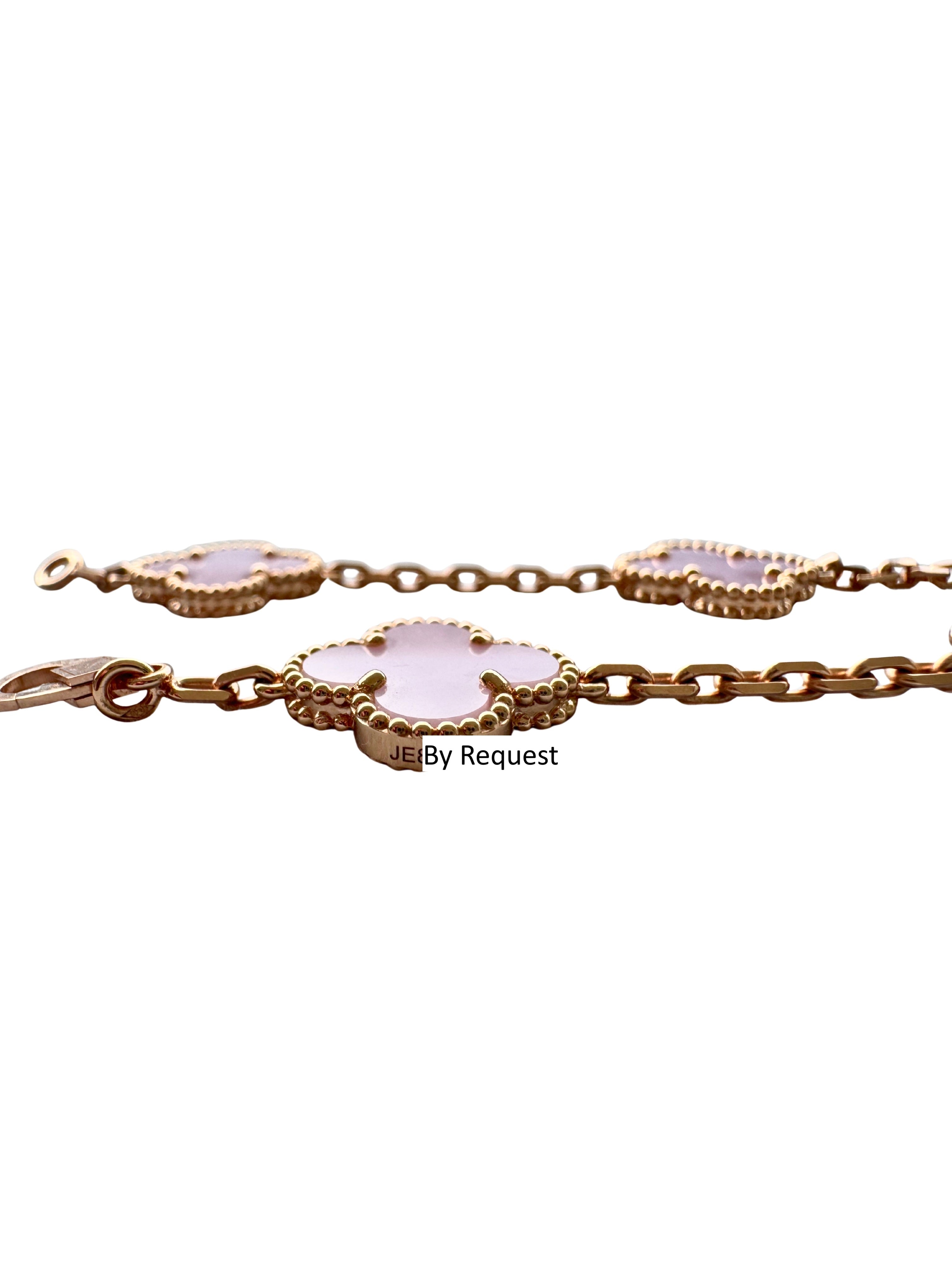 Van Cleef &amp; Arpels Vintage Alhambra Pink Porcelain 5 Motif 18K Rose Gold Bracelet
