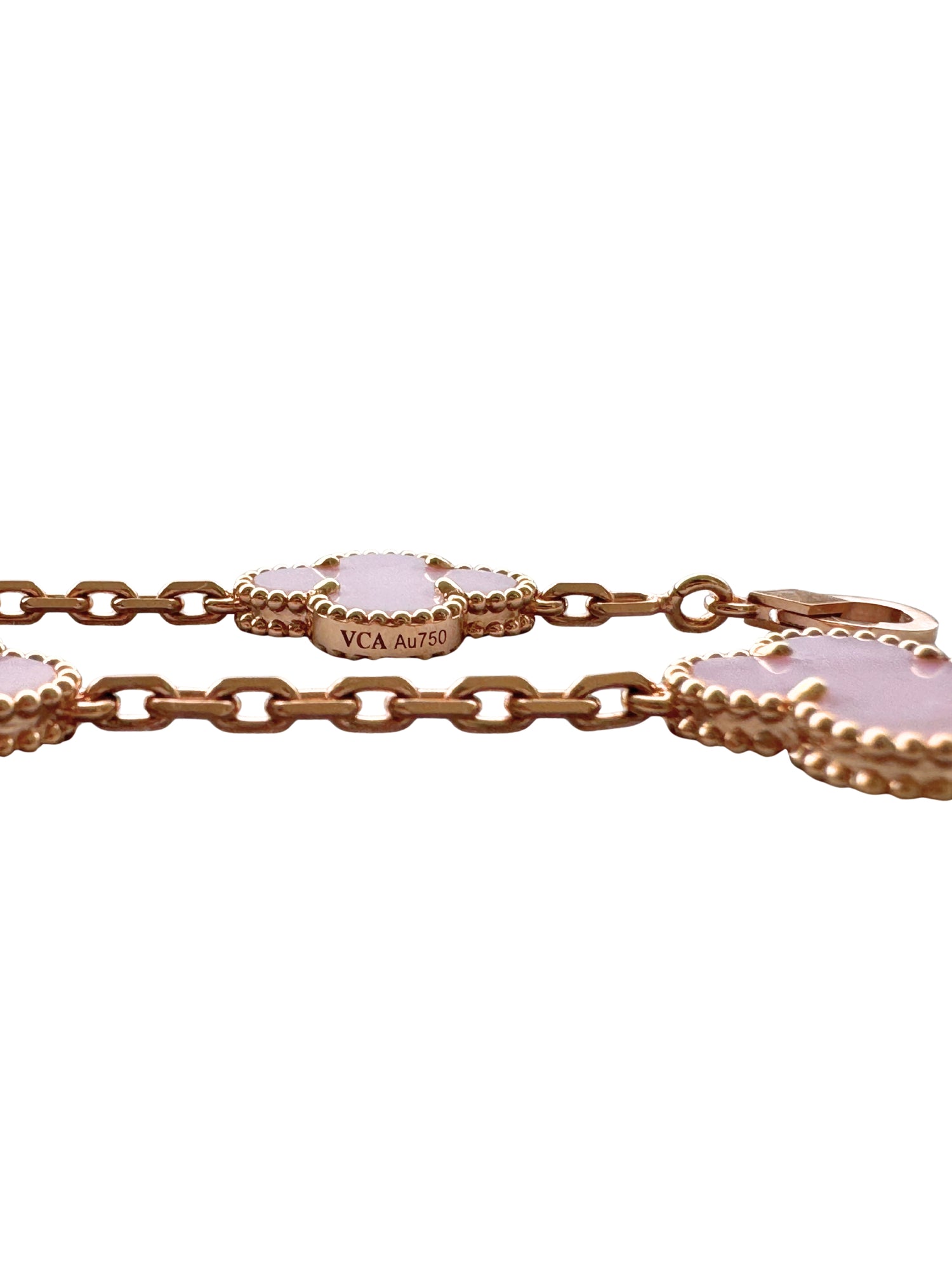 Van Cleef &amp; Arpels Vintage Alhambra Pink Porcelain 5 Motif 18K Rose Gold Bracelet