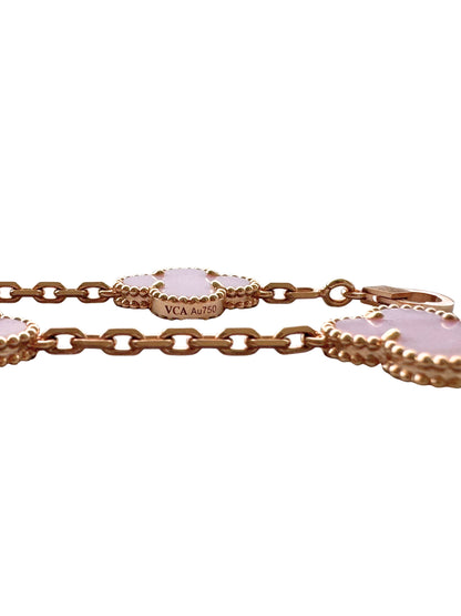 Van Cleef &amp; Arpels Vintage Alhambra Pink Porcelain 5 Motif 18K Rose Gold Bracelet