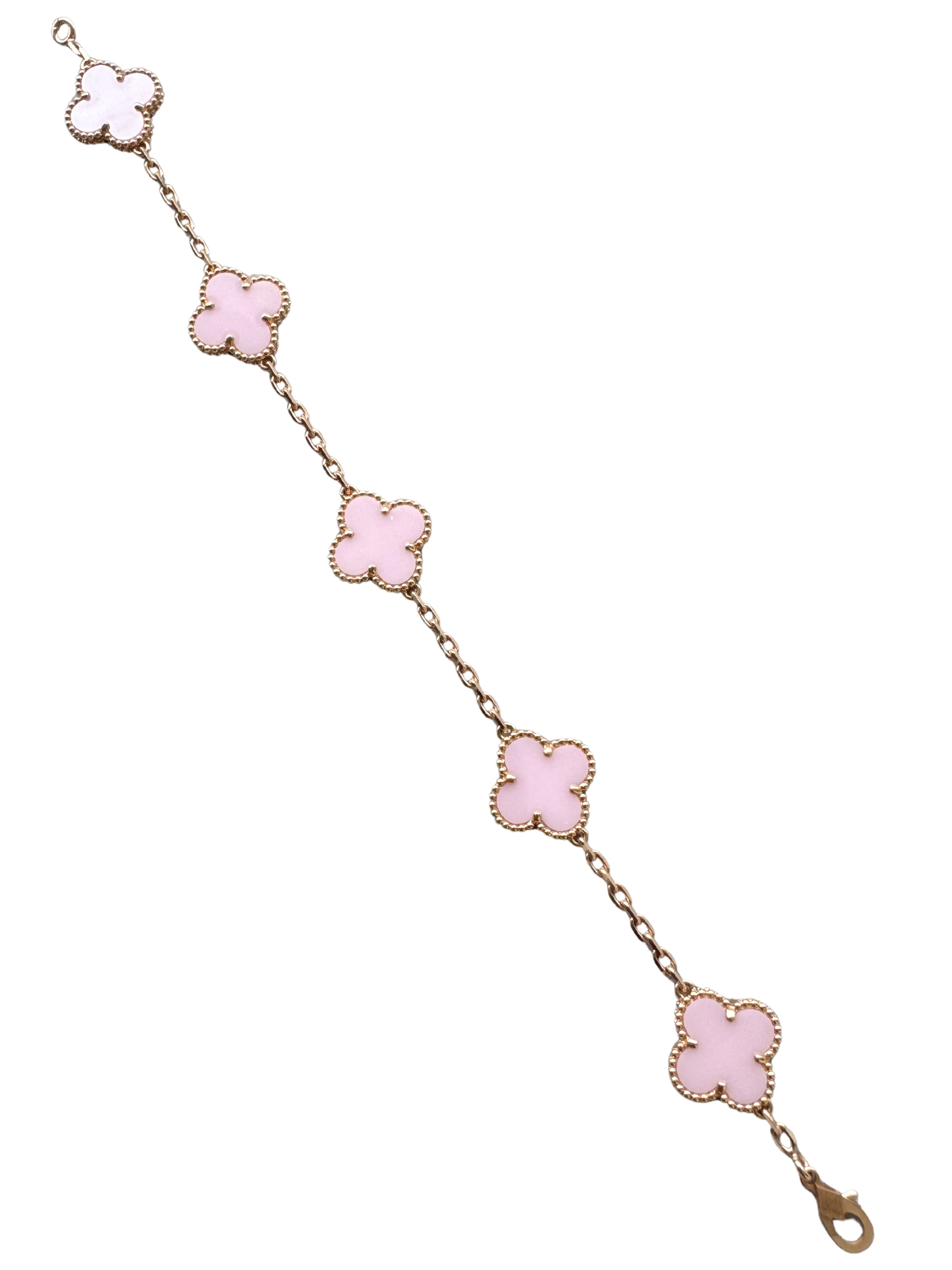 Van Cleef &amp; Arpels Vintage Alhambra Pink Porcelain 5 Motif 18K Rose Gold Bracelet