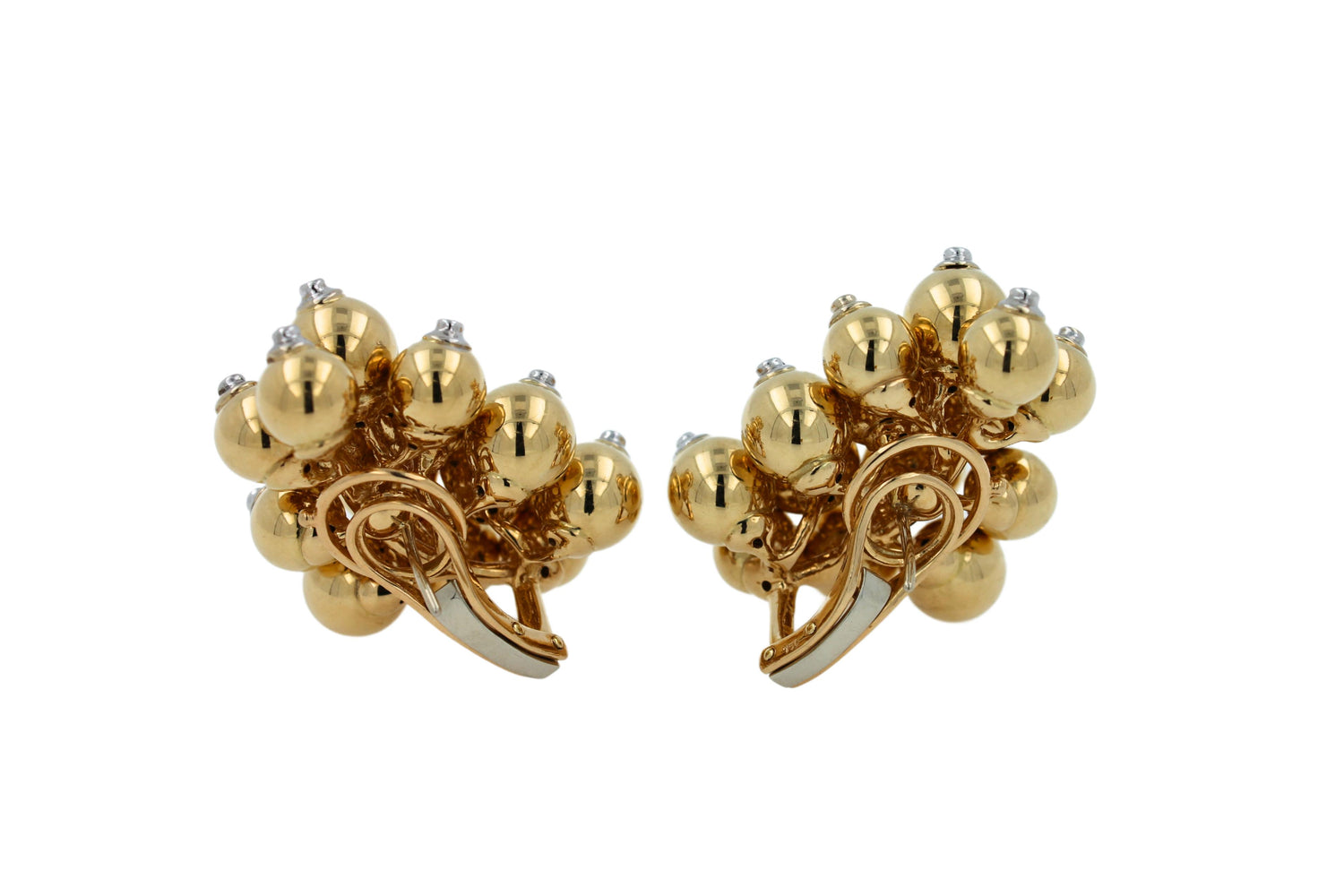 Diamonds Golden Spheres Gold Balls Geometric Bells Motif 18K Gold Earrings