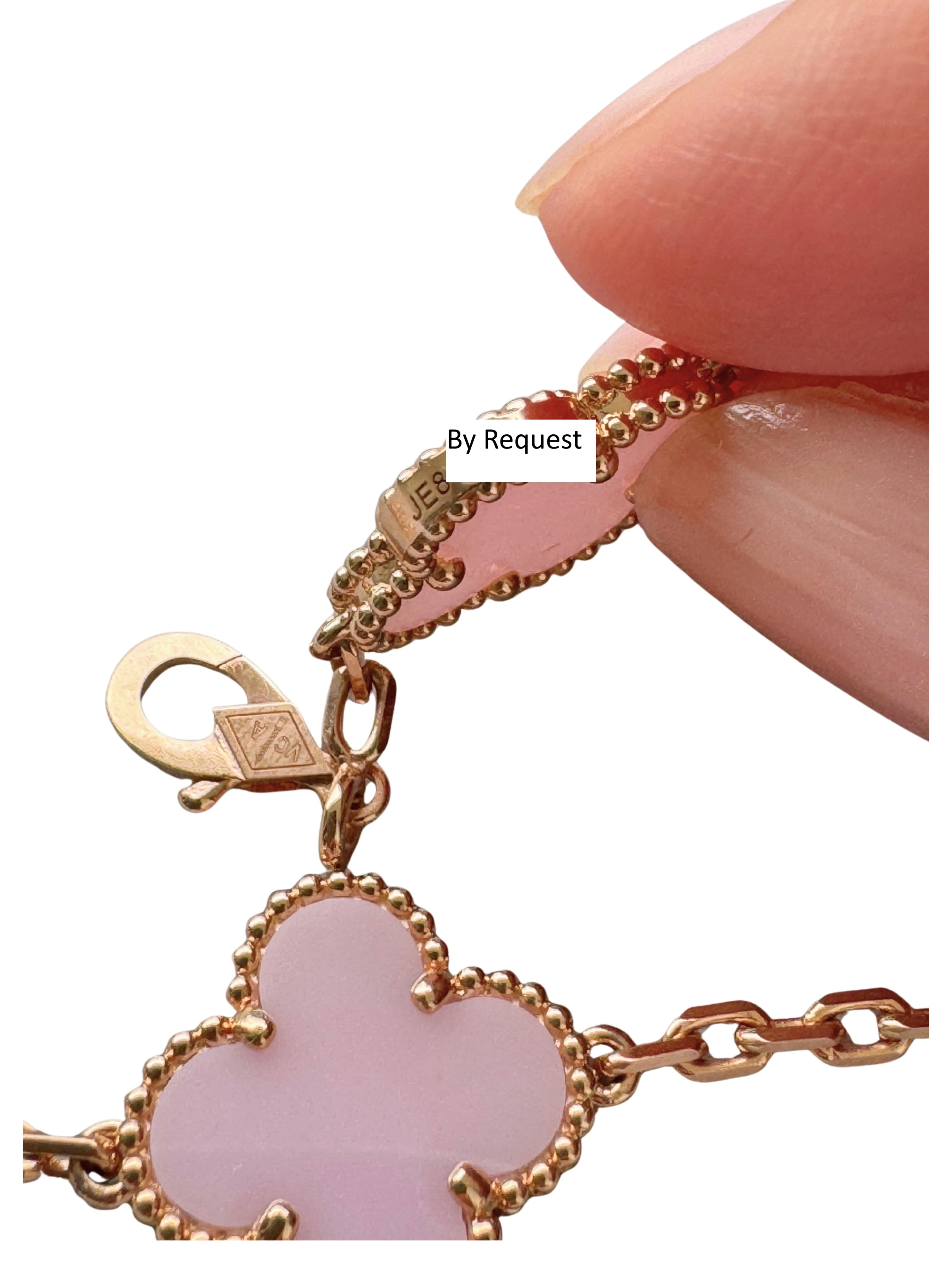 Van Cleef &amp; Arpels Vintage Alhambra Pink Porcelain 5 Motif 18K Rose Gold Bracelet