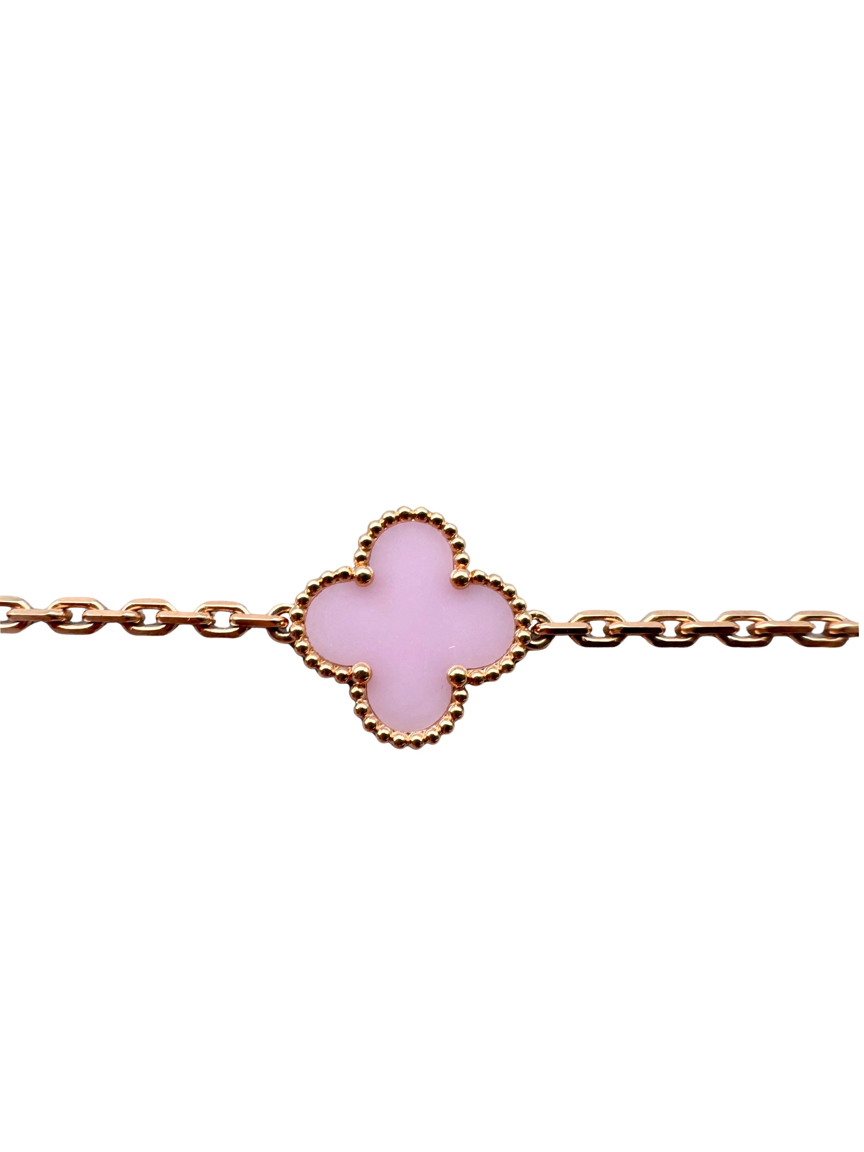 Van Cleef &amp; Arpels Vintage Alhambra Pink Porcelain 5 Motif 18K Rose Gold Bracelet