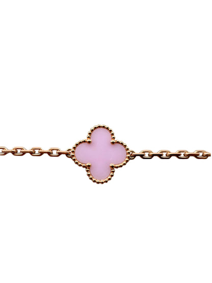 Van Cleef &amp; Arpels Vintage Alhambra Pink Porcelain 5 Motif 18K Rose Gold Bracelet