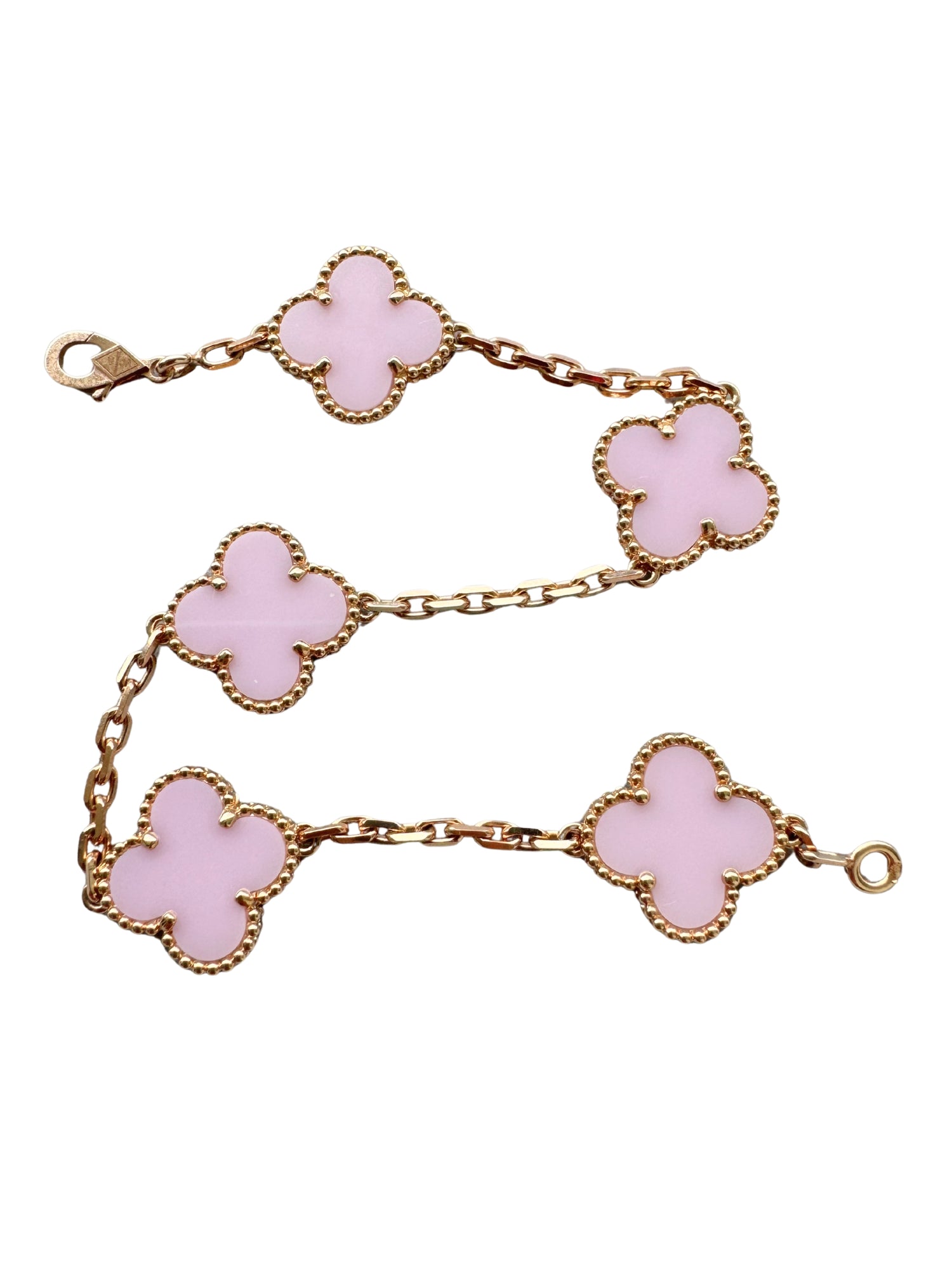 Van Cleef &amp; Arpels Vintage Alhambra Pink Porcelain 5 Motif 18K Rose Gold Bracelet