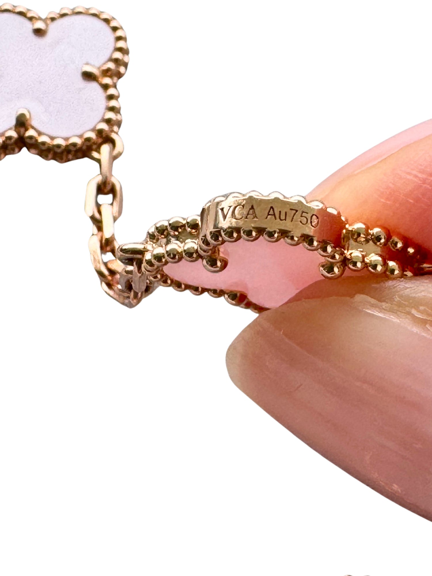 Van Cleef &amp; Arpels Vintage Alhambra Pink Porcelain 5 Motif 18K Rose Gold Bracelet
