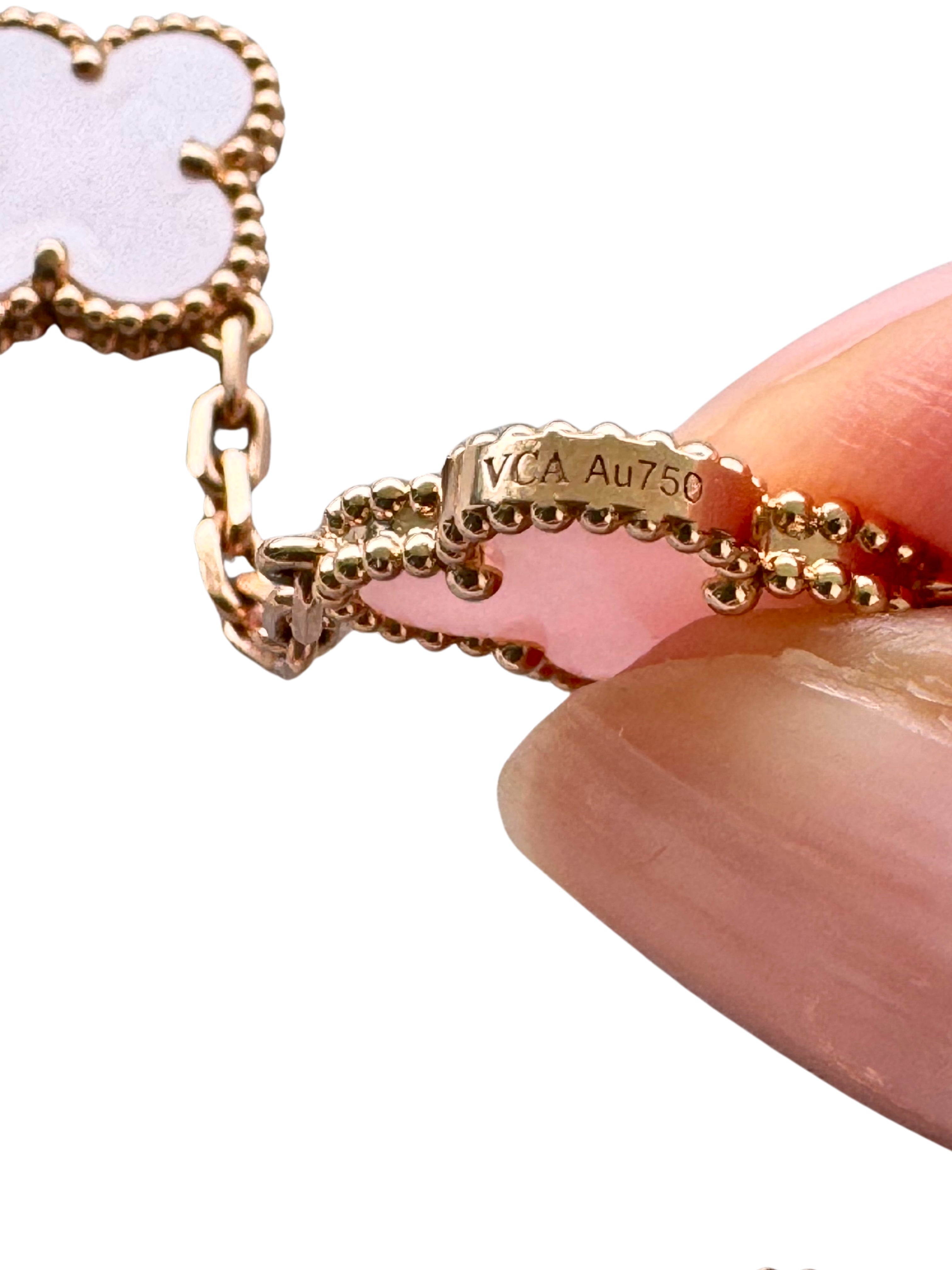 Van Cleef &amp; Arpels Vintage Alhambra Pink Porcelain 5 Motif 18K Rose Gold Bracelet