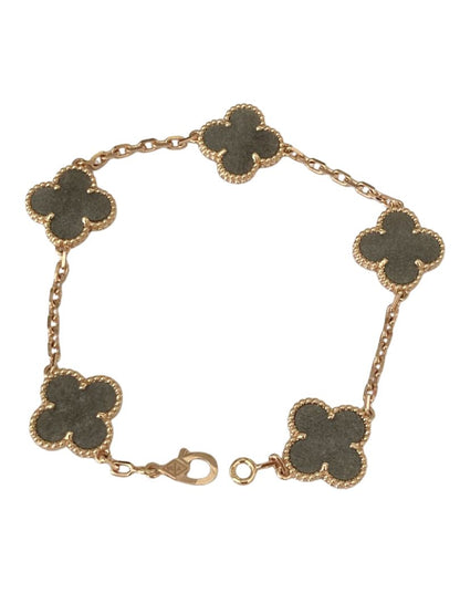 Van Cleef &amp; Arpels Vintage Alhambra Silver Grey Obsidian 18K Rose Gold Estate Pre-Owned 5 Motif Statement Bracelet