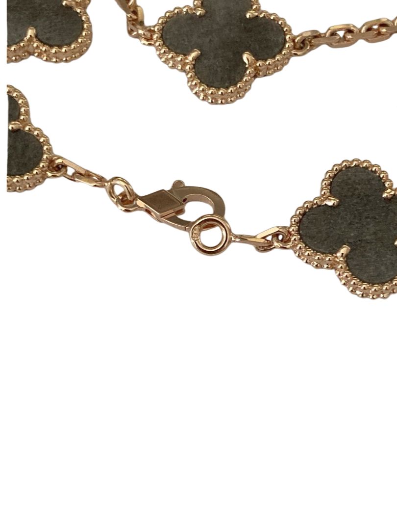 Van Cleef &amp; Arpels Vintage Alhambra Silver Grey Obsidian 18K Rose Gold Estate Pre-Owned 5 Motif Statement Bracelet