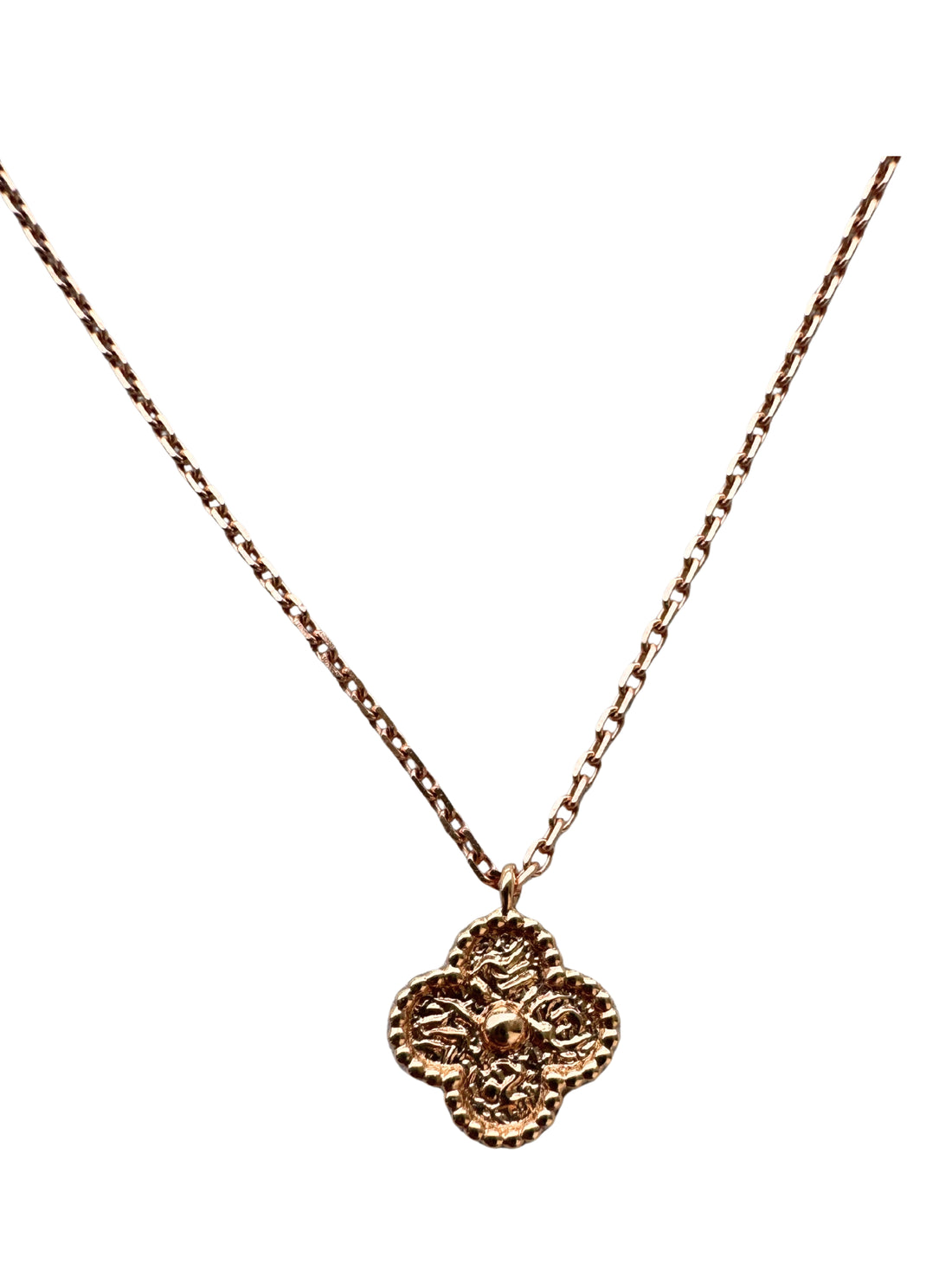 Van Cleef & Arpels Sweet Alhambra Hammered 1 Motif 18K Rose Gold Pendant Necklace