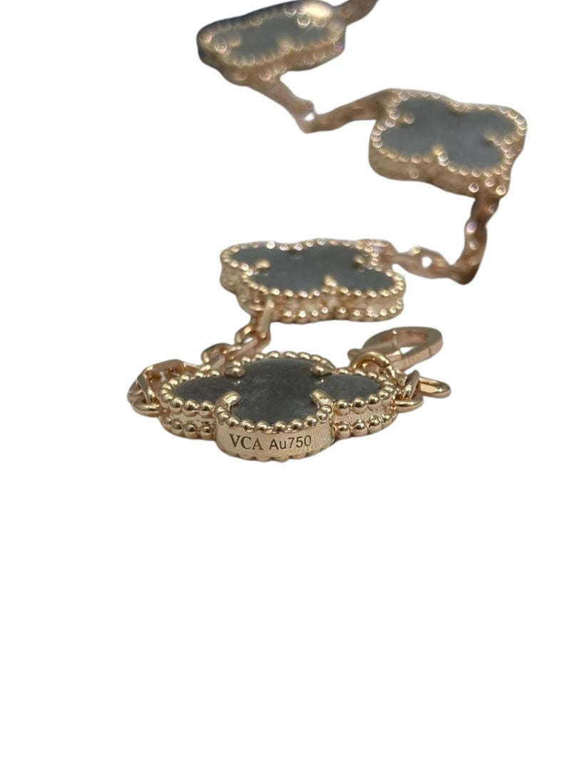 Van Cleef &amp; Arpels Vintage Alhambra Silver Grey Obsidian 18K Rose Gold Estate Pre-Owned 5 Motif Statement Bracelet