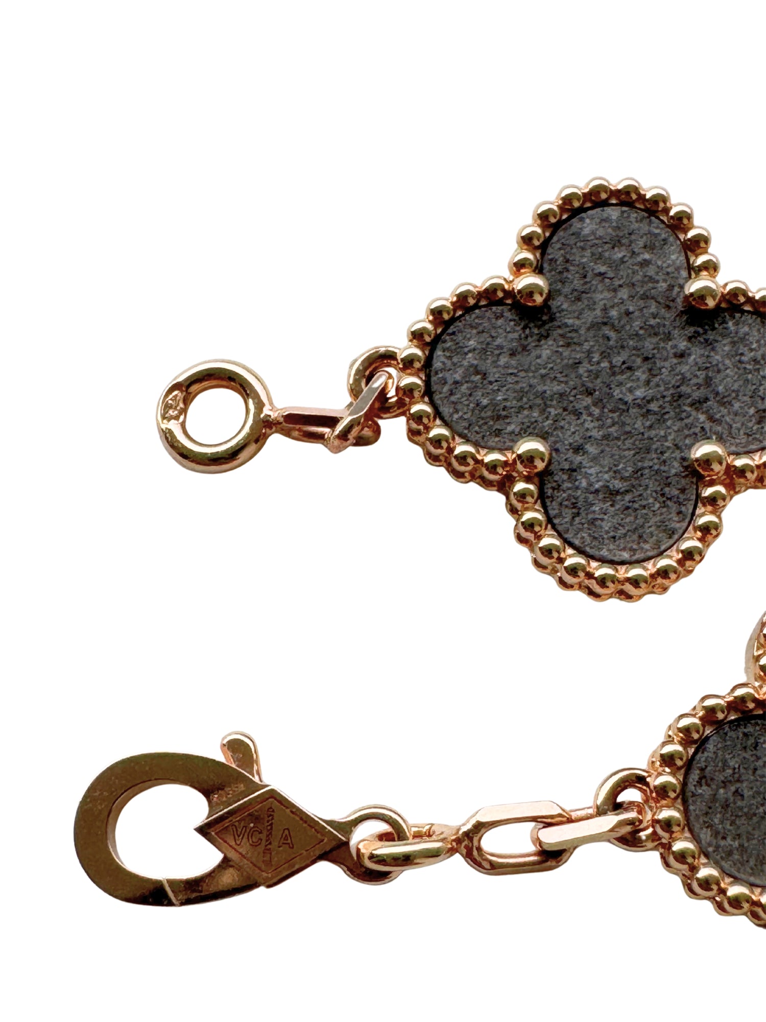 Van Cleef &amp; Arpels Vintage Alhambra Silver Grey Obsidian 18K Rose Gold Estate Pre-Owned 5 Motif Statement Bracelet