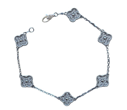 Van Cleef &amp; Arpels Sweet Alhambra Diamond Pave 6 Motifs 18K White Gold Bracelet