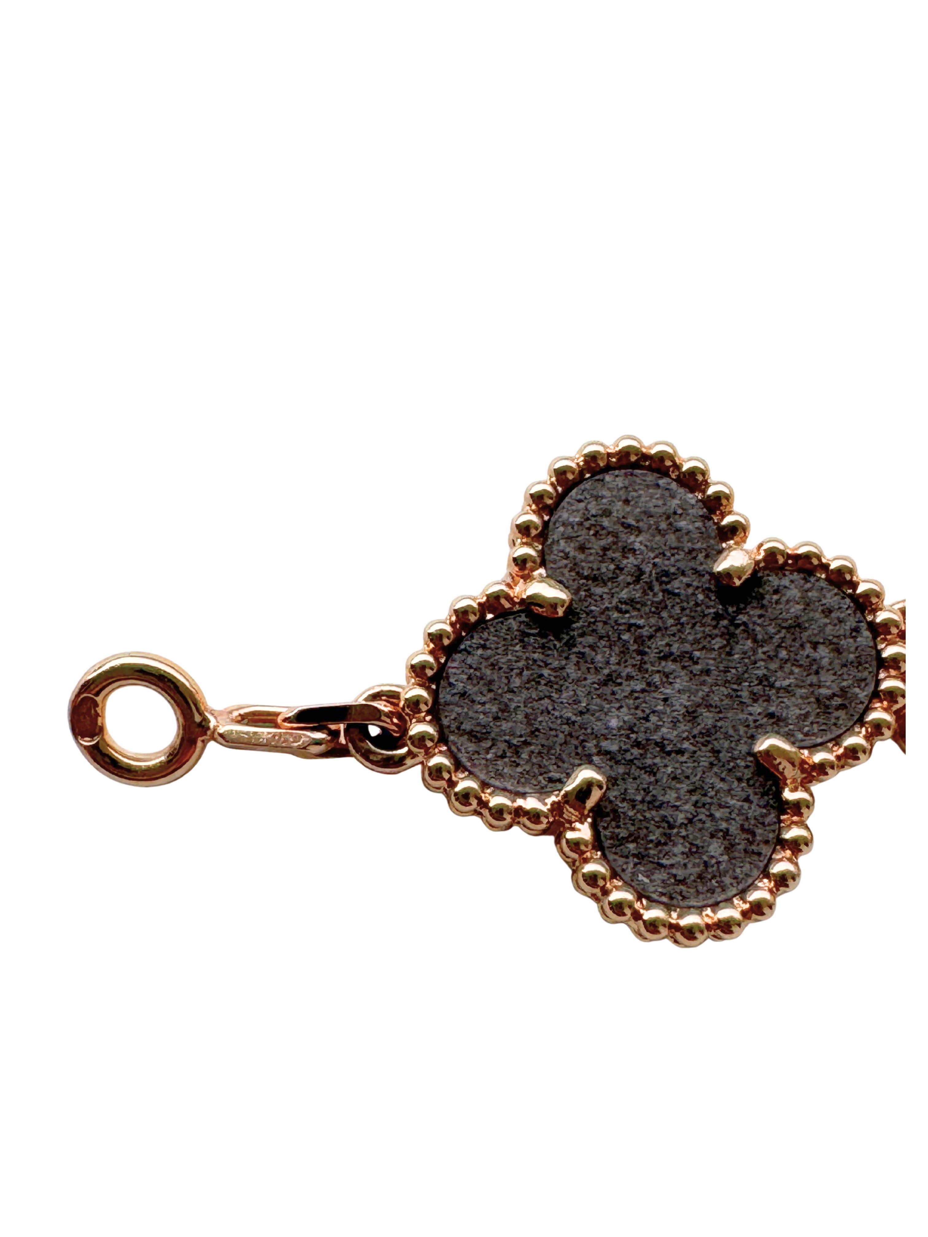 Van Cleef &amp; Arpels Vintage Alhambra Silver Grey Obsidian 18K Rose Gold Estate Pre-Owned 5 Motif Statement Bracelet